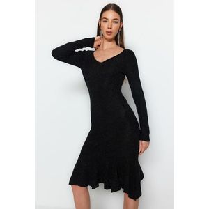 Trendyol černé maxi pletené šaty s volánky obraz