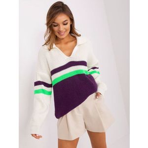 Ecru-tmavě fialový oversize svetr s vlnou obraz