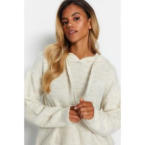 Trendyol Ecru stříbřitý Boucle pletený svetr s kapucí obraz