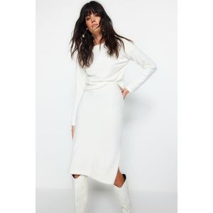 Trendyol Ecru Crop Soft-Texture, Pile Skirt, Tricot Top-Top Set obraz