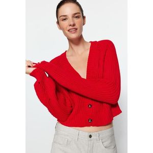 Trendyol Red Crop Pletený svetr s výstřihem do V obraz