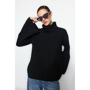 Trendyol černý měkký texturovaný pletený svetr s rolákem obraz