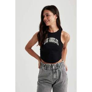 DEFACTO Fitted Printed Crew Neck Crop Singlet obraz