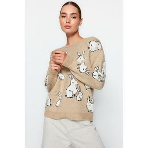 Trendyol Camel Měkký texturovaný vzorovaný pletený svetr obraz