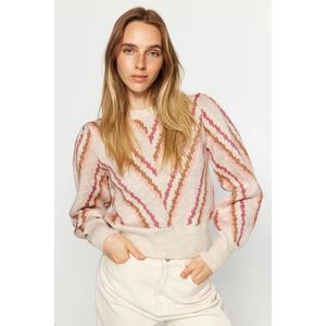 Trendyol Ecru měkký texturovaný pletený svetr obraz