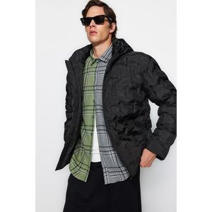 Trendyol černý pravidelný zimní kabát s kapucí s kapucí odolný proti vodě a větru obraz