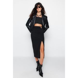 Trendyol černá krepová přezka Maxi elastická pletená sukně s vysokým pasem s rozparkem obraz