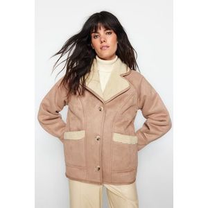 Trendyol Camel Premium Oversize široký semišový plyšový kabát obraz