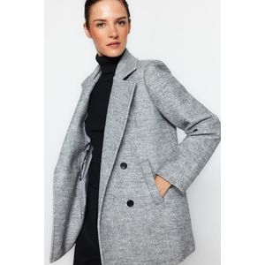 Trendyol šedý prémiový oversize široko střižený vlněný kabát obraz