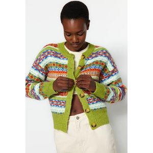 Trendyol zelený měkký texturovaný vzorovaný pletený svetr obraz