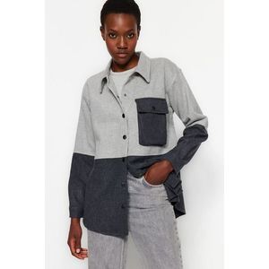 Trendyol Gray Color Blocked Pocket Oversize / Wide Fit Woven Shirt obraz