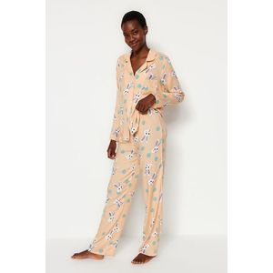 Trendyol Powder Rabbit Patterned Shirt-Pants Woven Pajamas Set obraz