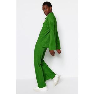 Trendyol Green Pleated Regular Buttoned Knitted Two Piece Set obraz