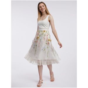 Krémová dámská květovaná midi sukně ORSAY obraz