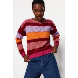 Trendyol Světle růžový svetr z pleteného úpletu s měkkou texturou s barevným blokem obraz
