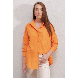 Bigdart 20153 Jediná kapsa Nadměrná lněná košile - Oranžová obraz