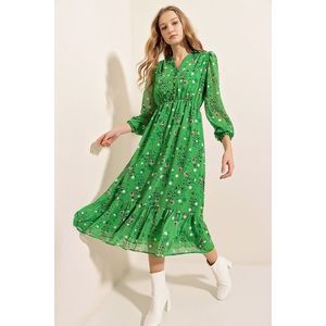 Bigdart 2137 Vzorované Šifonové Šaty - Zelená obraz