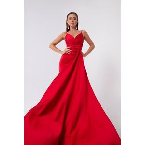 Lafaba Dámské červené ramínko Dlouhé saténové večerní šaty Promoční šaty obraz