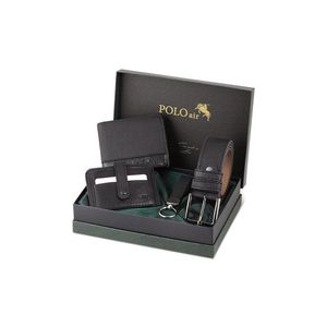 Sada Polo Air: pásek, peněženka, držák na karty, klíčenka, černá, v dárkové krabičce obraz