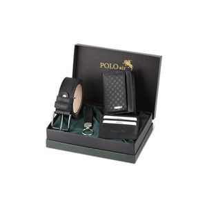Polo Air peněženka s kostkovaným vzorem, která obsahuje vlastní držák na karty, pásek a klíčenku. Kombinovaný černý set. obraz