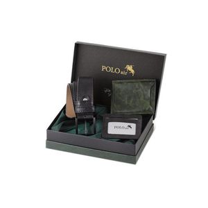 Polo Air Boxed Men's Sports Wallet Belt Card Holder Set Khaki Green obraz