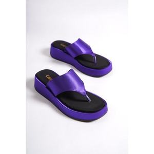 Capone Outfitters Capone Flat Heeled Flip-Flops Comfort Satin Fashion Lilac Women's Slippers. obraz
