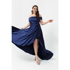 Lafaba Dámské námořnická modř Lodičkový výstřih Saténové večerní šaty a plesové šaty v nadměrných velikostech obraz