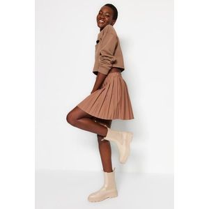 Trendyol Light Brown Pleated Mini Woven Mini Skirt obraz