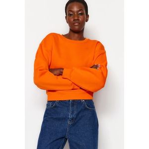 Trendyol Orange Comfort Fit Crop Basic Crew Neck Thick Fleece Knitted Sweatshirt obraz