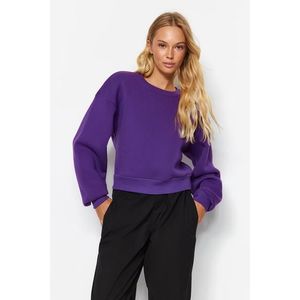 Trendyol Purple Comfort Fit Crop Basic Crew Neck Thick Fleece Knitted Sweatshirt obraz