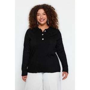 Trendyol Curve Black Polo Collar Button Closure Knit Sweater obraz