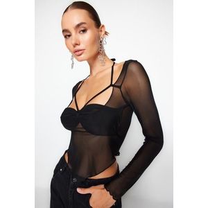 Trendyol Black Cut Out/Window Detailed Tulle Blouse obraz