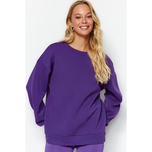 Trendyol Purple Oversize/Comfortable Cut Basic Crew Neck Thick/Inside Fleece Knitted Sweatshirt obraz