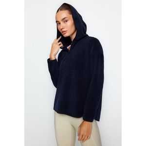 Trendyol Navy Blue Thick Fleece Hooded and Zippered Oversized/Wide Knitted Sweatshirt obraz