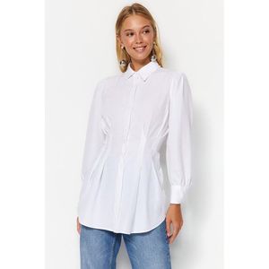 Trendyol White Waist Fitted Pearl Detail Woven Shirt obraz