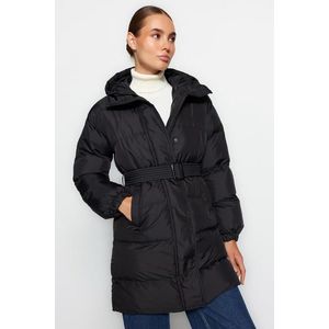 Trendyol Black Oversized dlouhý nafukovací kabát, vodoodpudivý s kapucí s přepásanou kapucí obraz