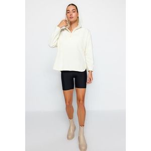 Trendyol Thick Ecru Fleece Hooded and Zippered Oversized/Wide Knit Sweatshirt obraz