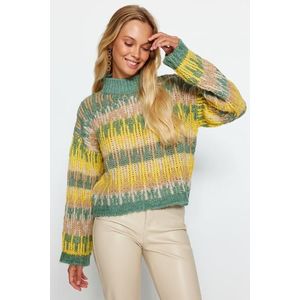 Trendyol zelený měkký texturovaný tlustý pletený svetr s vysokým výstřihem obraz