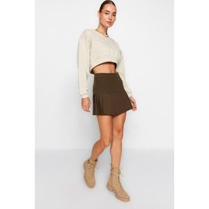 Trendyol Khaki Pleated Detailed Mini Length Woven Skirt obraz
