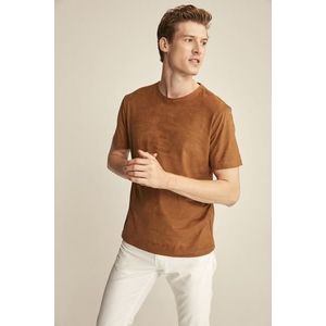 GRIMELANGE ENZO Pánské hnědé semišové tričko Basic Slim Fit obraz