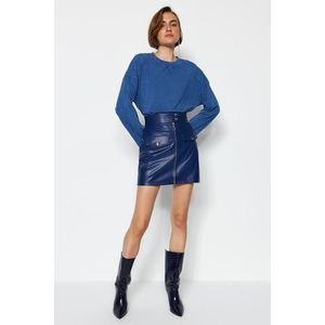 Trendyol Indigo Belt and Zipper Detail Faux Leather Mini-Weave Mini Skirt obraz