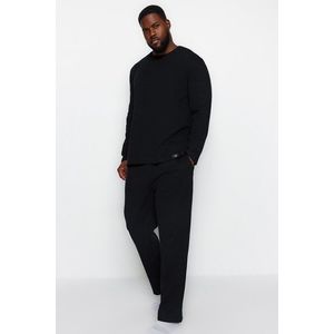 Trendyol Pánské černé vaflové pletené pyžamo v nadměrných velikostech obraz