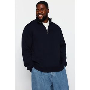 Trendyol Navy Blue Plus Size Regular Cut Zippered Inside Fleece Sweatshirt obraz