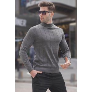 Madmext antracitový slim fit pruhovaný pulovr s polovičním rolákem proti žmolkování pánský svetr 6344 obraz