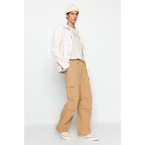 Trendyol Camel Wide-Cut Cargo Jeans with Elastic Waist obraz