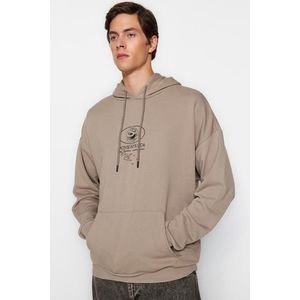 Trendyol Mink Oversize/Wide-Fit Hooded Mystic Back Printed Cotton Sweatshirt obraz