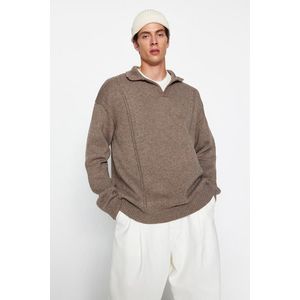 Trendyol Mink Oversize Fit Wide Fit Polo Neck Knitwear Sweater obraz