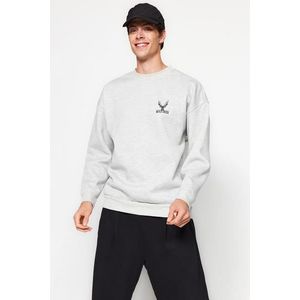 Trendyol Gray Melange Oversize/Wide-Fit Long Sleeve Animal Embroidered Sweatshirt obraz