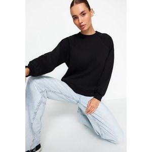 Trendyol Black Relaxed/Comfortable fit Basic Raglan Sleeve Crew Neck Knitted Sweatshirt obraz