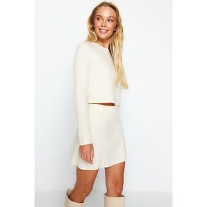Trendyol Beige Off-Shoulder Crew Neck Crop Knitted Blouse With A Thessaloniki/Knit Look obraz